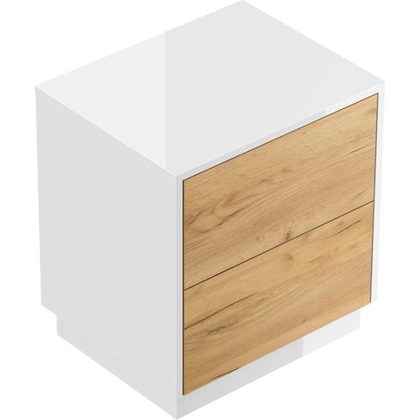 Design Nachttisch Concepto M 50cm stehend, 2 Pushauszüge Weiß Hgl Eiche (1/5)