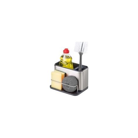 Houhence – Organizador de fregadero de acero inoxidable – Soporte para cepillo y esponja – Bandeja de goteo extraíble – Drenaje eficiente – Modelo grande blanco – Crezuo