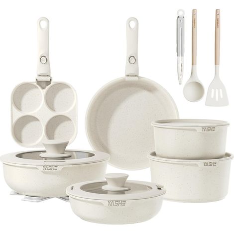 Batteria da cucina 20 pezzi, antiaderente, con manici rimovibili, compatibile con induzione, lavastoviglie