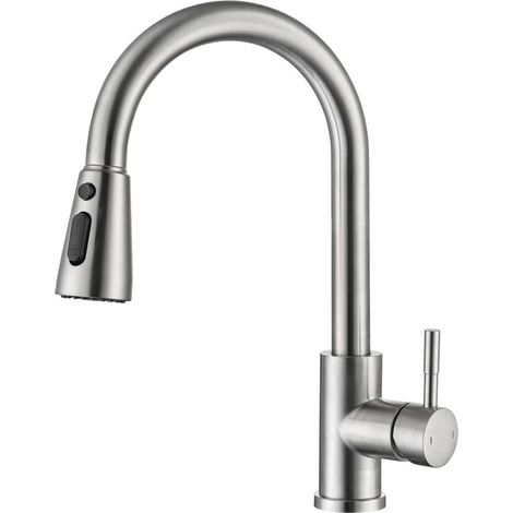 CYRILL – Rubinetto da cucina monocomando in nichel spazzolato con doccetta estraibile, commerciale moderno, acciaio inossidabile (1/5)