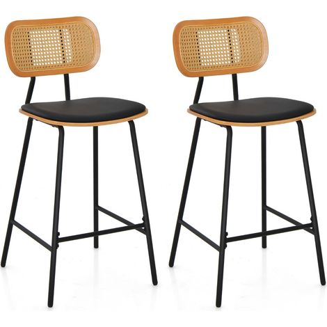 Set di 2 sgabelli da bar in rattan 45 x 45 x 94 cm schienale ergonomico design moderno metallo nero 200020164