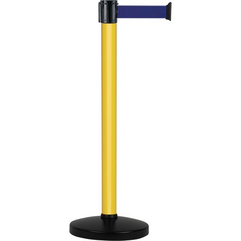 Poteau Alu Jaune laqué à sangle Bleu 3m x 50mm sur socle portable - 2010696 (1/3)