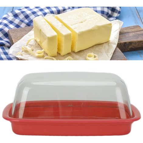 Großer, gebogener Behälter für Butter, Käse, Teppanyaki-Gerichte oder sogar Gebäck mit Deckel, in gebogener roter Farbe. (1/5)