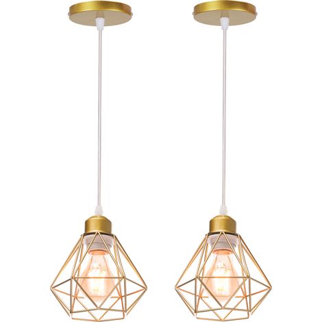 Industrielle Pendelleuchten, 2er Gold Hängelampe aus Metall E27 Vintage Hängeleuchte im Diamant Käfig für Küche Wohnzimmer Esszimmer Cafét