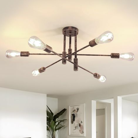 Lustre Sputnik Industriel - 6 Lumières - Métal Bronze Réglable - Éclairage Vintage Intense - Salon Cuisine Chambre - 72 cm (1/5)