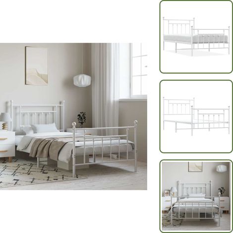 Letto in acciaio - vidaXL Giroletto con Testiera e Pediera Metallo Bianco 100x190 cm - Letto con doghe