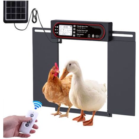 Porta automatica per pollaio ad energia solare – timer, sensore di luce, telecomando – lega di alluminio, ABS – 4 modalità di funzionamento (1/5)