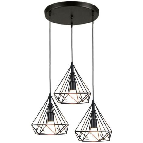 royaluxe- Lustre Antique Diamant 3 Lumières Suspension Luminaire Rétro Plafonnier Noir Industriel Métal Vintage 25 CM (1/4)