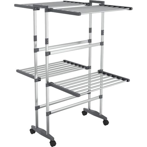 Étagère à linge à 2 niveaux avec roues Argenté 60x70x106 cm