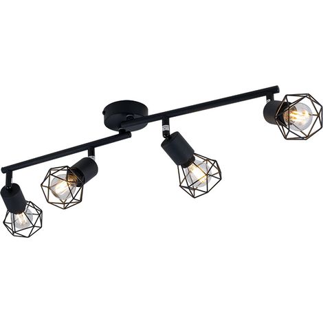 Decken Lampe schwarz Wohn Ess Zimmer Beleuchtung Retro Käfig Strahler verstellbar Globo 58402S-4