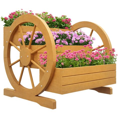 JSSEVN - Dreistufiges Hochbeet mit Raddekor, aus Naturholz, 62 x 61 x 57 cm (1/5)