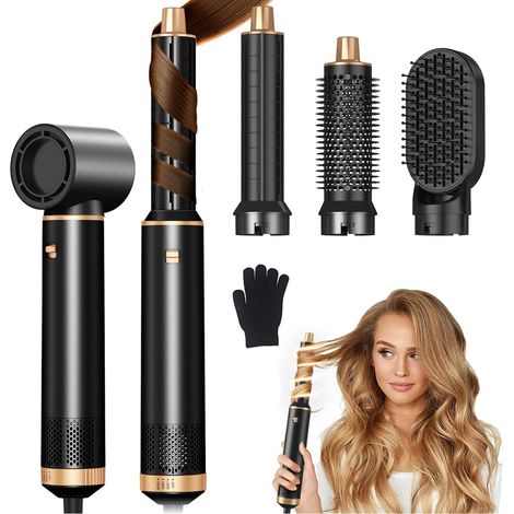 Brosse séchoir 5 en 1, brosse à ions négatifs, brosse à air chaud, brosse thermique, fer à boucler automatique, brosse volume pour boucles, styler Auto-Wrap Airstyler, styler, brosse thermique, kit de