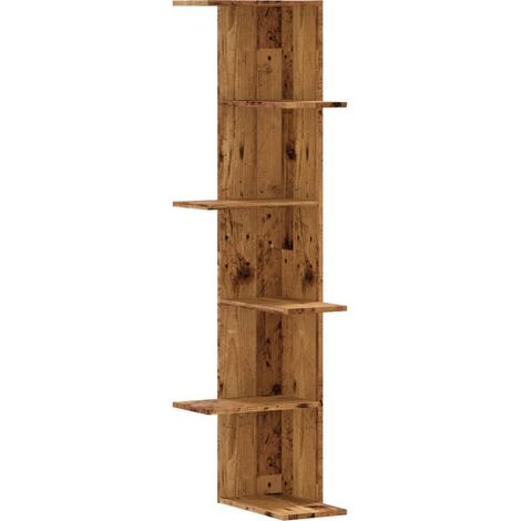 Wall Corner Shelf Old Wood 36.5x36.5x140 cm Engineered Wood vidaXL
