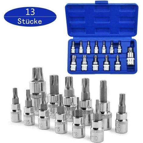 13 Pcs Torx Bit Socket Set T8-T70 S2 Acier Clés à Douille Hexagonal Torx Socket Shank Tool Tournevis Bit Set (1/4)
