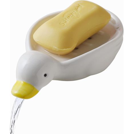 Seifenschale aus Keramik mit Anti-Stagnation-Funktion, niedliche Entenform, Abfluss für Badezimmer, Badewanne, Küchenspüle, eleganter Halter (Ente) (1/5)