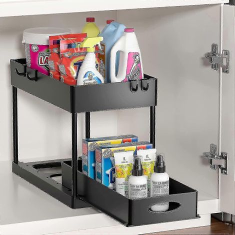 Organisateur à 2 niveaux sous évier avec tiroirs coulissants compatible avec le rangement de salle de bain et de cuisine