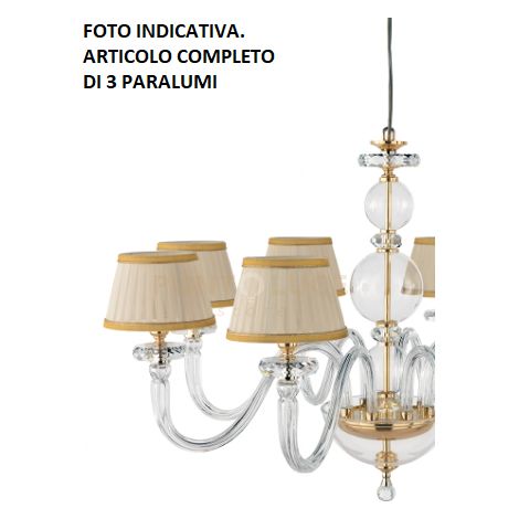LAMPADARIO BACH 3 LUCI CRISTALLO E FINITURA ORO ATTACCO E14 CON PARALUMI