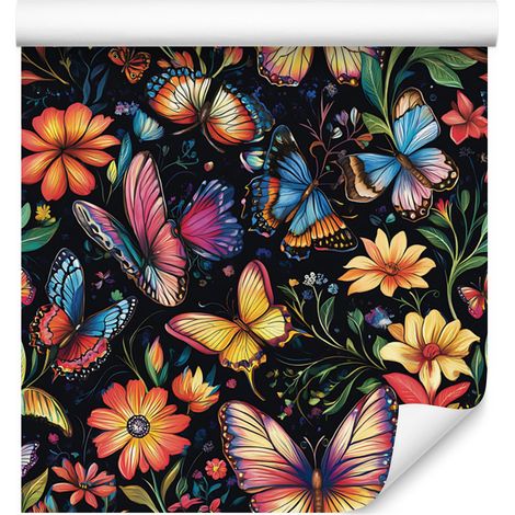 Papier peint Papillons colorés bleu marine et noir pour salon et chambre 50x1000 cm (1/5)
