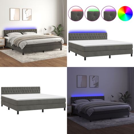 Boxspringbett mit Matratze & LED Dunkelgrau 160x200 cm Samt - Boxspringbett - Doppelbett - Samtbett - Luxusbett - Bettrahmen - Home & Living