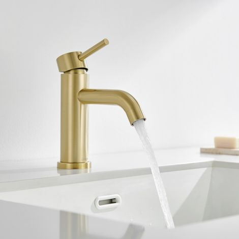 DETBOM Wasserhahn Bad Mischbatterie Waschtischarmatur Einhebelmischer Waschbecken Warm und Kaltwasserhähne Edelstahl-Wasserhahn Gold