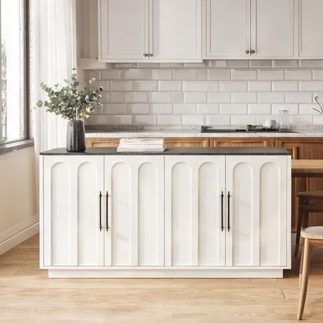 Buffet 160 cm 4 portes à fermeture amortie blanc et noir en MDF (1/5)