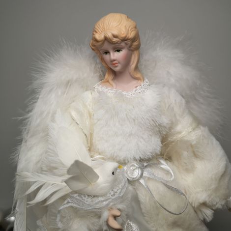 30cm Premier Christmas Tree Topper Angel Decoration Holding Dove in White (1/4)
