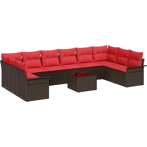Garden Sofa Set with Storage 11 pcs Brown Poly Rattan vidaXL