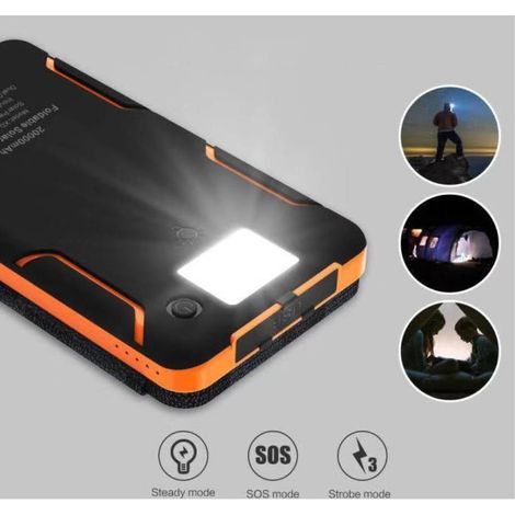 Chargeur Solaire 25000 mAh Batterie Externe Portable avec 4 Panneaux Banque d'Alimentation Étanche avec 2 USB pour Camping en Plein Air pour Téléphone Tablettes-Bleu (1/3)