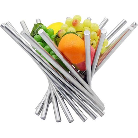 Corbeille à Fruits Pliable en Acier Inoxydable Pour Table De Cuisine/Table de Salle à Manger, Bol à Fruits Créatif en Métal Antirouille/Décoration de Table, Argenté Orange/Banane/Pomme/Raisin Plateau (1/5)