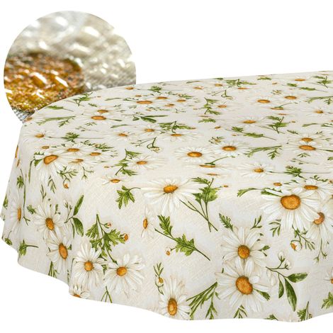 Nappe enduite Marguerites Blanches Ovale 200x140 cm Anti-Taches (1/5)