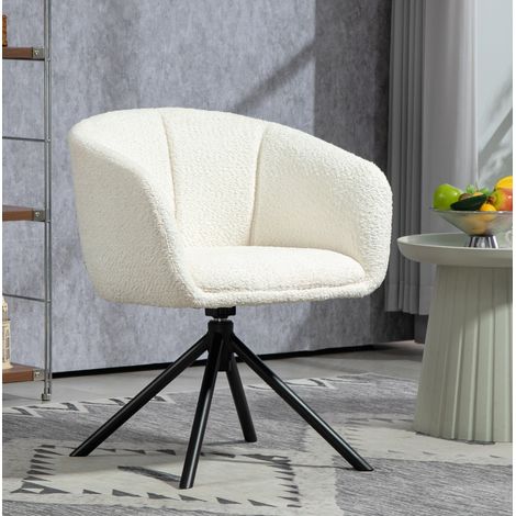 Sillón giratorio 360° en poliéster blanco crema, 58,5 x 59 x 78,5 cm HAVRYA (1/5)