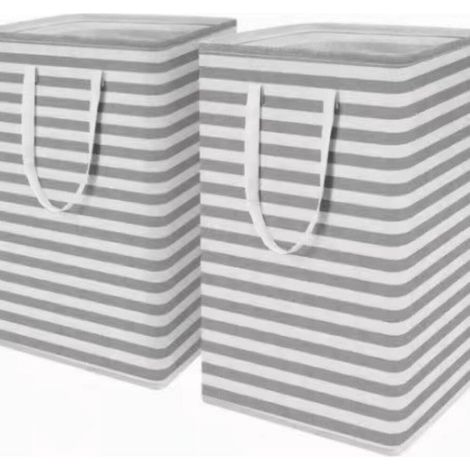 Lot de 2 Panier a Linge, Grande Corbeille a Linge Pliable et Imperméable avec Poignées, Laundry Basket, Bac Linge Sale pour Vetements, Chambre, Gris, 75L (1/5)