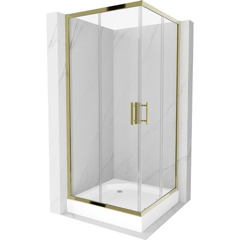 Mexen Rio cabine de douche carrée 90 x 90 cm, transparente, dorée + receveur Rio, blanc - 860-090-090-50-00-4510