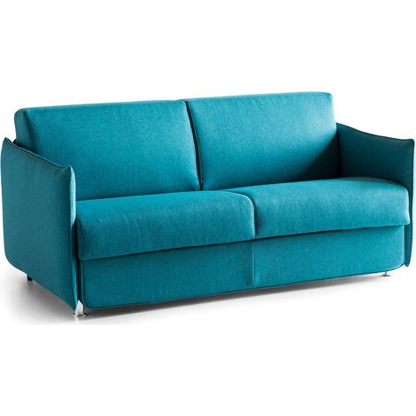 Dmora - Sofá cama 2 plazas Violante, Sofá convertible para salón, acolchado, desenfundable, calidad 100% Made in Italy, 160x95 h90 cm, Azul claro (1/4)