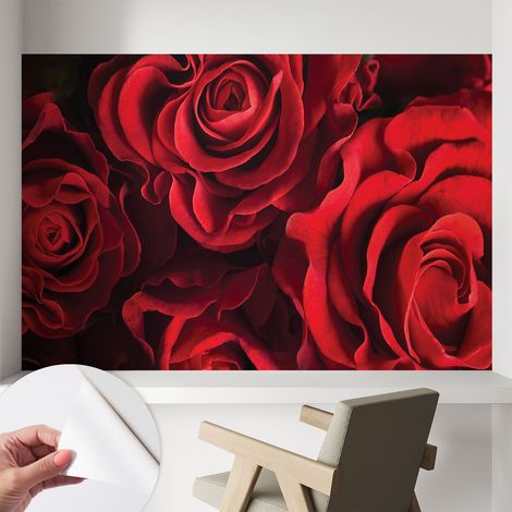 Papier peint autocollant à motifs décoratifs pour salon chambre et bureau Décoration murale élégante avec colle Roses rouges 104x70 cm (1/5)