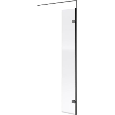 Nuie Wet Room Hinged Return Panel 1850mm High x 300mm Wide 8mm Glass - Brushed Pewter (1/2)