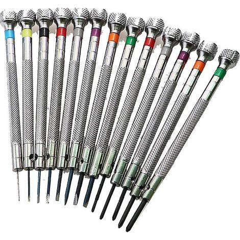 Jeu de 13 tournevis de précision multifonctionnels pour horlogers (0,6 mm à 2,0 mm), lame plate. (1/5)