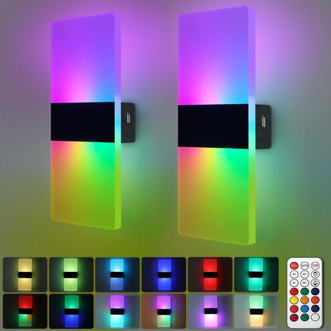 Lampe murale RVB piles + USB rechargeable, télécommande, intensité variable, chambre/enfant/salon