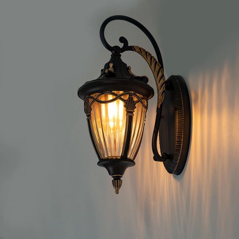 Industrielle Retro-Wandleuchte aus Metall und Glas für den Außenbereich, E27-Glühbirne (nicht im Lieferumfang enthalten)