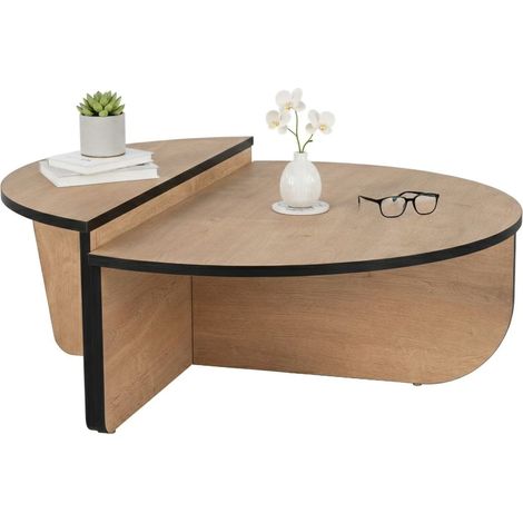 Dmora - Wohnzimmertisch Dain, Niedriger Wohnzimmertisch, Kaffeeregal, Couchtisch für Sofa, 90x60 h35 cm, Eiche und Schwarz
