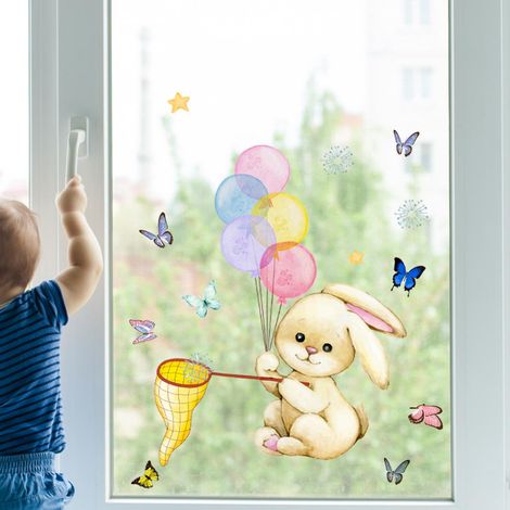 Autocollants de fenêtre anti-collision oiseaux – 1 magnifique sticker statique lapin ballon décoratif pour vitres, protection aviaire, adhésif sans colle, motif élégant. (1/5)