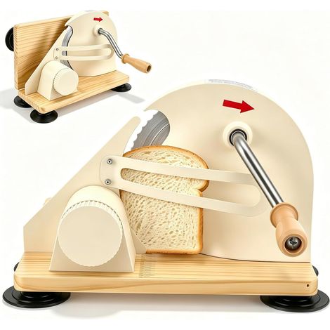 Trancheuse à pain manuelle et pliable - Trancheuse à pain compacte avec lame en acier inoxydable, épaisseur de coupe réglable (1-20 mm), plaque de base en bois antidérapants pour les toasts