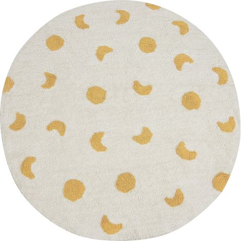 Tapis de Sol en Coton 140 cm Motif Lune Enfant Salon Chambre Beige et Jaune Loti