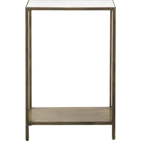 Made In Meubles – Console industrielle en métal laiton et marbre – Double plateau 82x51x25 cm – Idéale pour décoration et rangement (1/5)