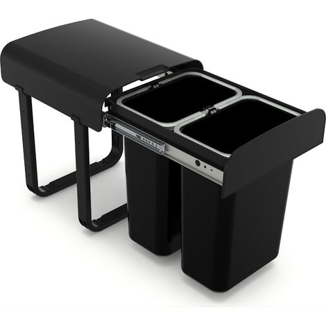 Victory Einbau-Abfallsammler 16 Liter (2 x 8 Liter) schwarz mit Vollauszug ab 300 mm Schrank