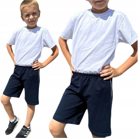 Tenue de sport garçon, chemisier blanc, short bleu marine PL 116 (1/4)
