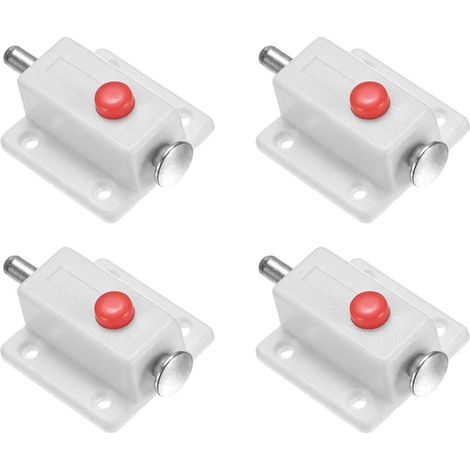 Set of 4 push-button spring latches, automatic door latches for home furniture, toolbox (white with cap) (1/5)