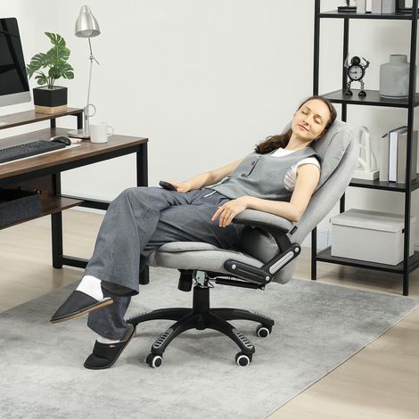 Fauteuil de bureau massant chauffant, chaise avec réglage en hauteur, dossier inclinable et télécommande, gris (1/5)