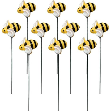 10 Piquets Décoratifs Abeilles avec Ailes Mobiles 30 cm – Ornements Extérieur Naturels pour Jardin, Cour, Balcon – Printemps Été (1/5)