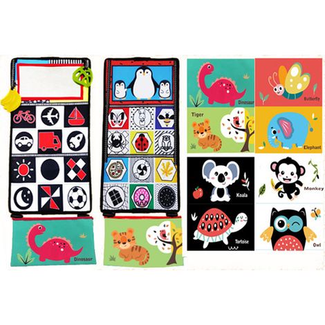 1 jouet pour tapis de jeu sur le ventre, miroir sensoriel noir et blanc, anneaux de dentition en silicone, motifs à contraste élevé, pour bébés de 0 à 12 mois (1/5)